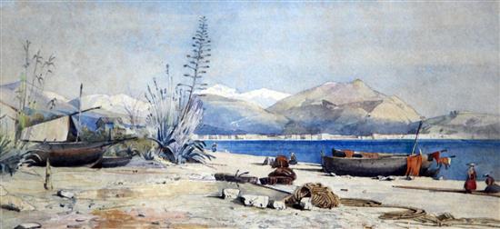 Augustus Hare (1834-1903) Lake scene at Ste Helene, 6.25 x 13.25in.